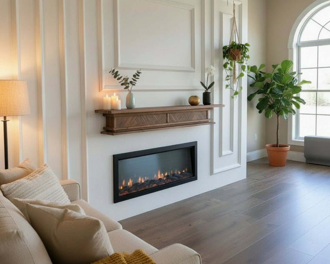 Floating Fire Mantel Shelf - Solid Hardwood Construction